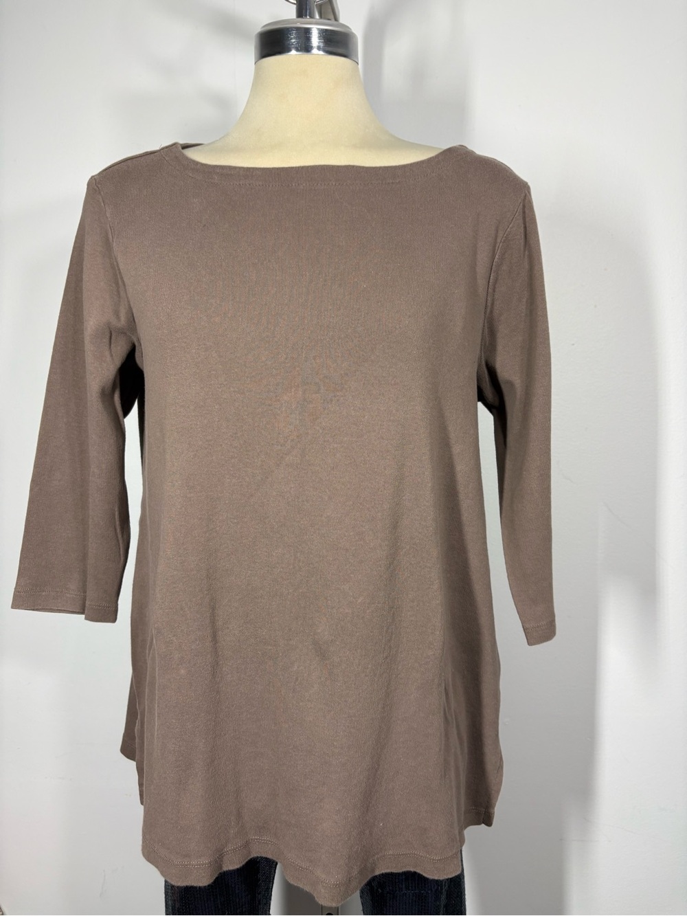 Karen Scott Taupe Boatneck 3/4 Sleeve Tunic